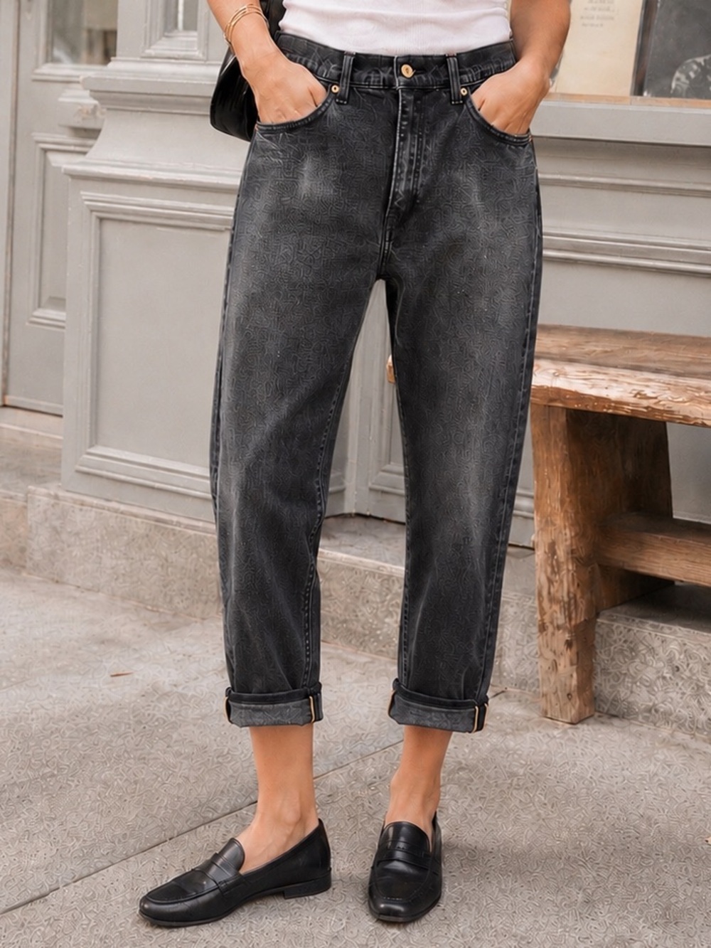 Levi’s Gold Selvedge Boyfriend Jeans W29 Black Gray Cuffed Limited Edition